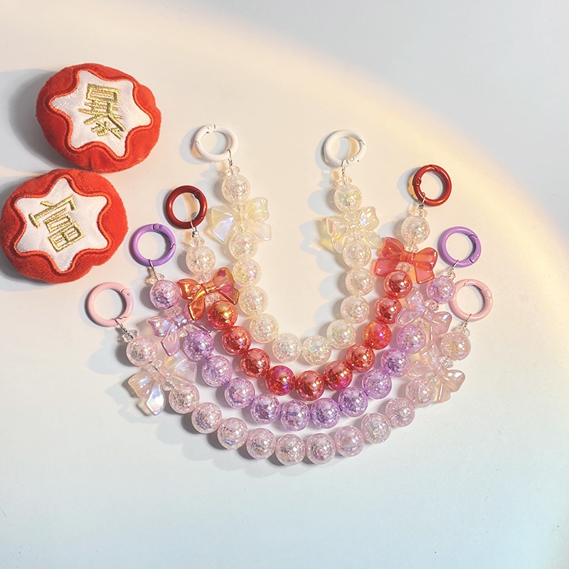 Ins Manik-Manik Warna Ilusi Busur Merah Rantai Keychin Aksesoris Busur Untuk Earphone/ Case Ponsel/ Tashadiah