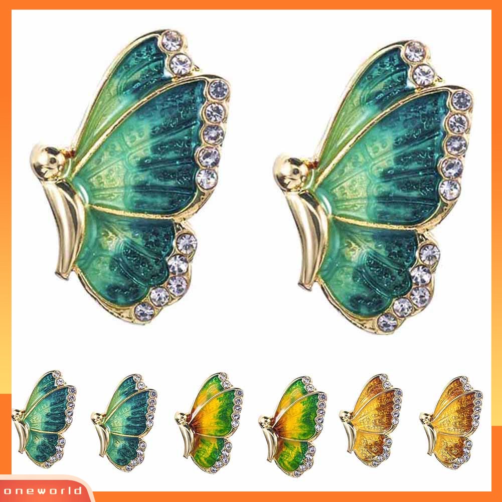 [WONE] Fashion Wanita Warna-Warni Kupu-Kupu Berlian Imitasi Enamel Pesona Stud Earrings Perhiasan