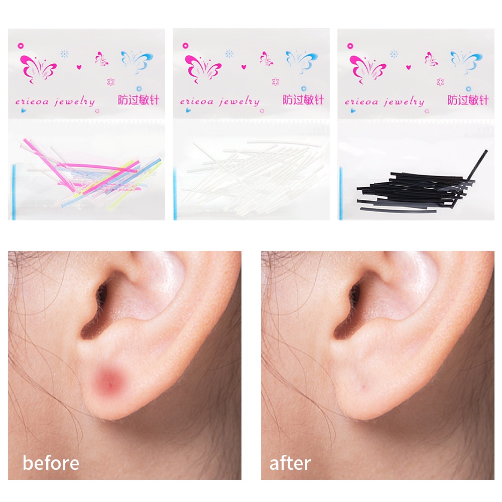 Anting Bebas Alergi Anting Lubang Stik Tusuk Plastik Ear Studs Stick Alat Perawatan Tindik Telinga Earrings Piercing Garis Pembersih Ear Hole Floss