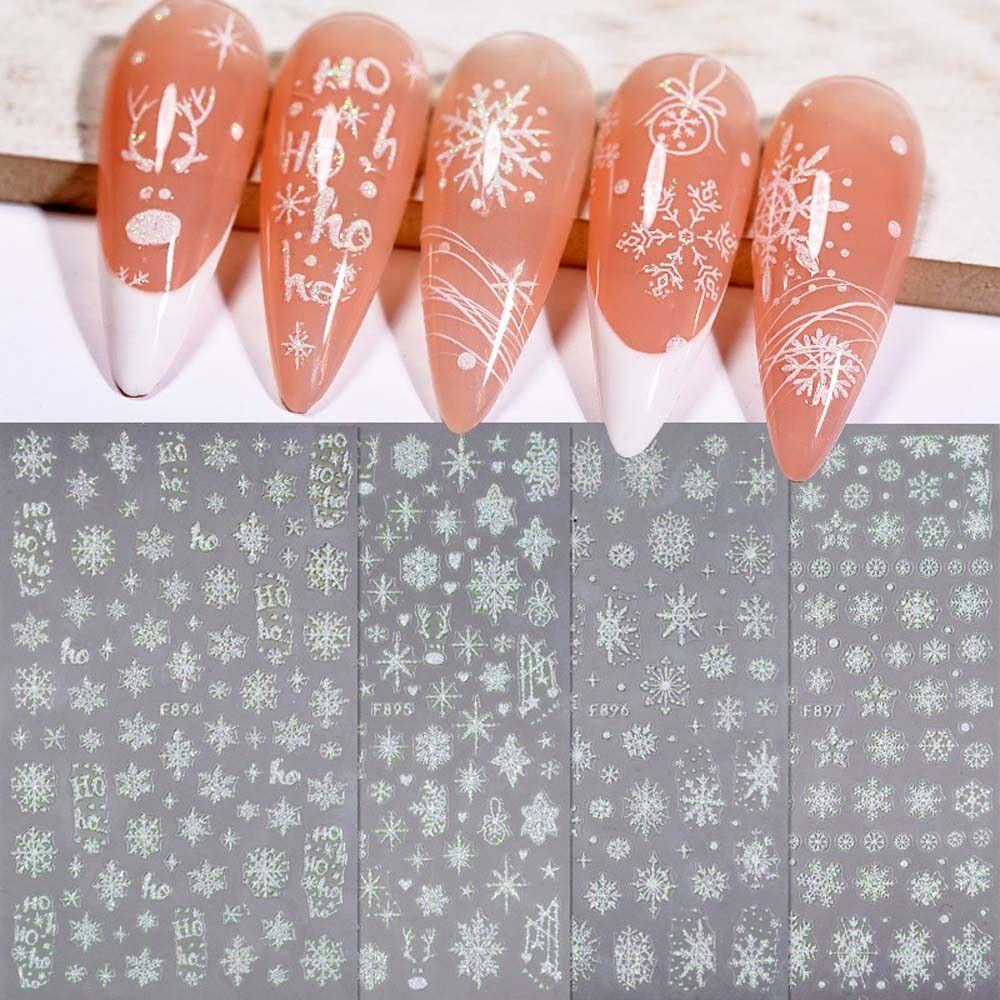 AUGUSTINA Stiker Kuku Natal Agustina Perekat Diri Putih Christmas Nail Art Manicure Aksesoris Nail Art Dekorasi