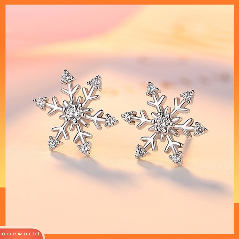 [WONE] Wanita Elegan Berlian Imitasi Bertatahkan Snowflake Ear Stud Earrings Perhiasan Hadiah Xmas