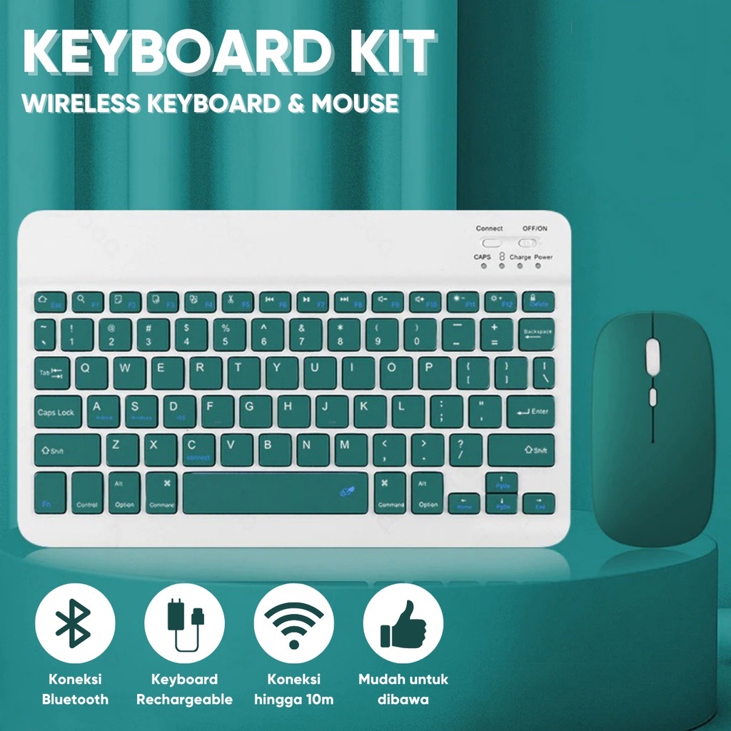 Paket 2 in 1 Wireless Bluetooth Keyboard Gen 2 Dan Mouse Set Lightweight Portable Support Android IOS Samsung Xiaomi Huawei Ipad Oppo Realme (Harga Sudah 1 paket)