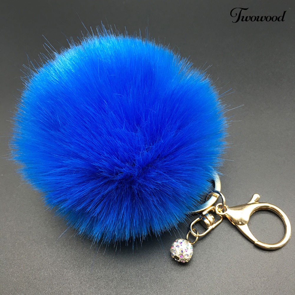 Twowood Fashion Faux Fur Fluffy Pompom Bola Mobil Liontin Handbag Pesona Gantungan Kunci Keyring