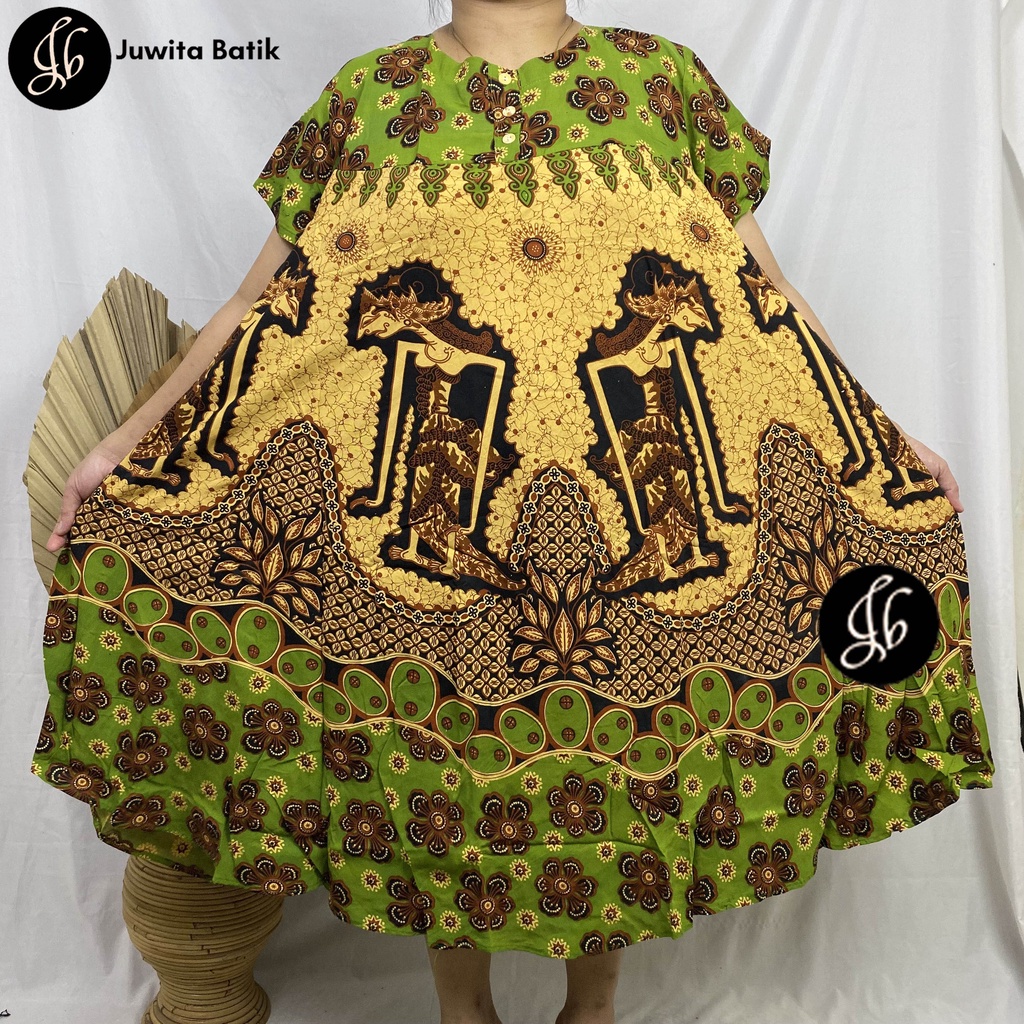 Juwita Batik - Daster Payung Jumbo LD 130 3XL Batik Wayang Klok Pola - Kancing Dada Busui Bumil Terbaru