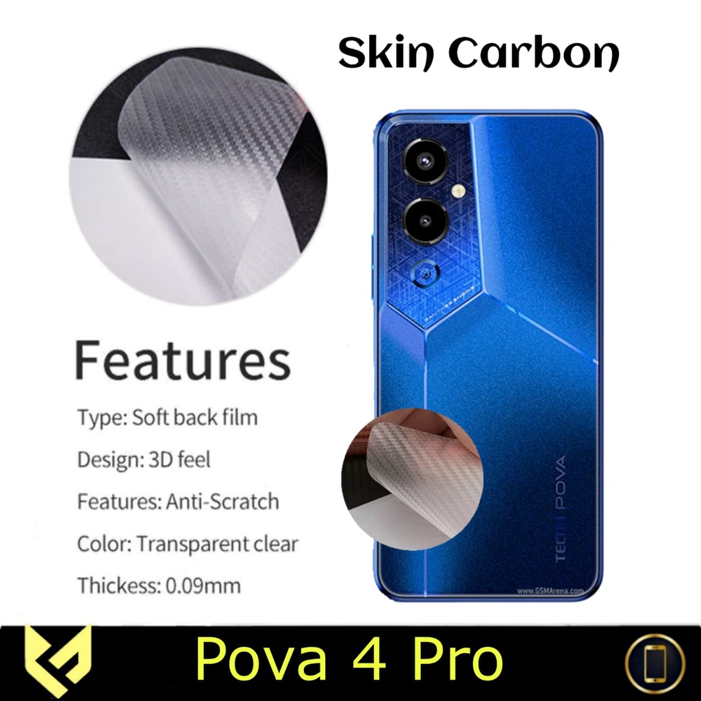 Promo Garskin Carbon TECNO POVA 4 PRO Anti Gores pelindung body belakang handphone anti jamur