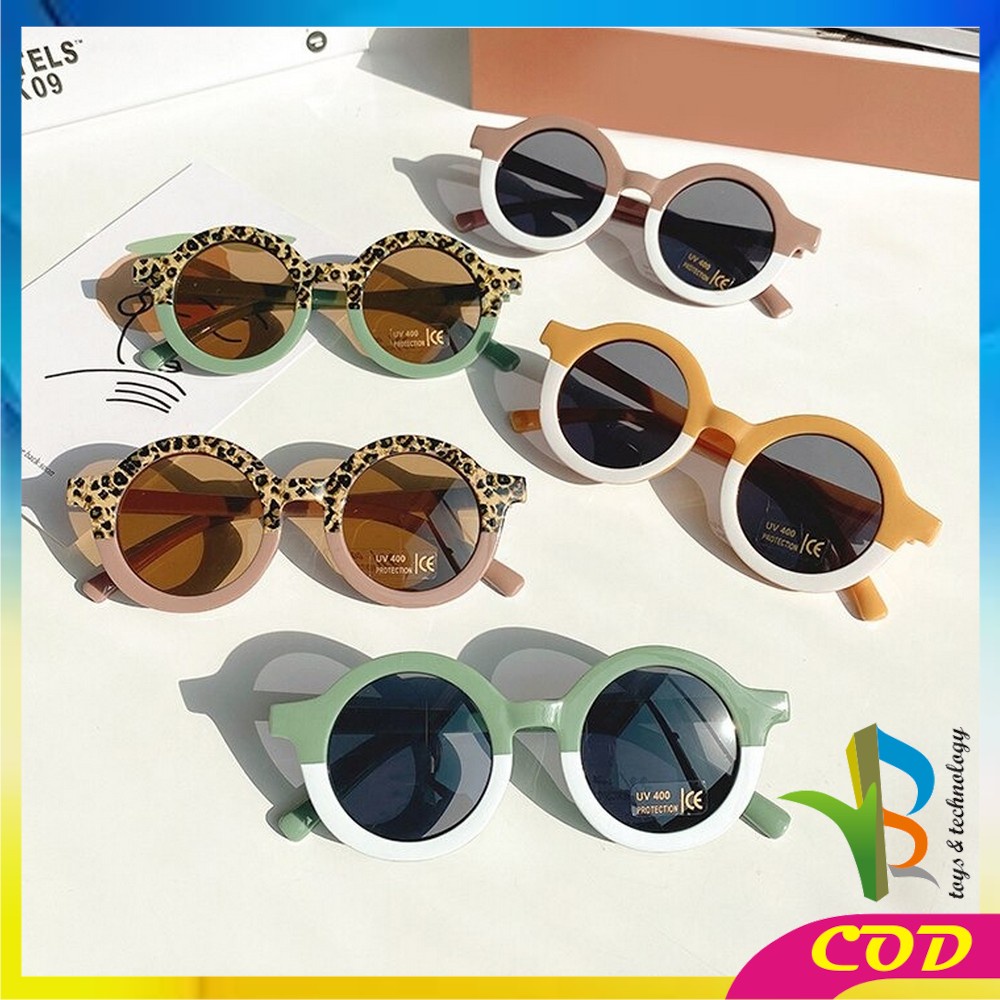 RB-C669 Kacamata Anak Perempuan Bulat Leopard UV400 Anti Ultraviolet Bayi Berjemur / Kaca Mata Laki Laki Hitam Gradasi Korea Fashion