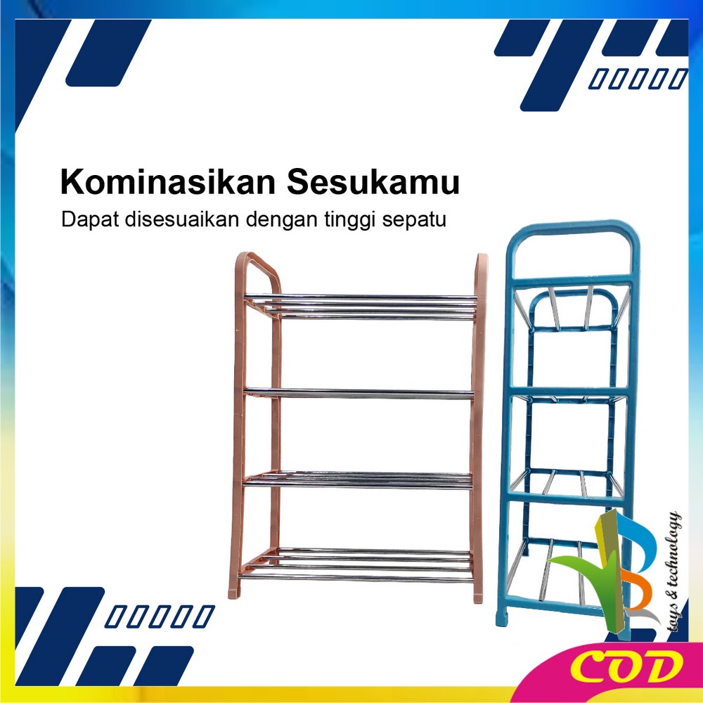 RB-C99 Rak Sepatu Susun 4 Tingkat Portabel Multifungsi Bongkar Pasang Motif Polos Warna / Tempat Penyimpanan Sandal Sepatu Organizer Rack Shoe Import