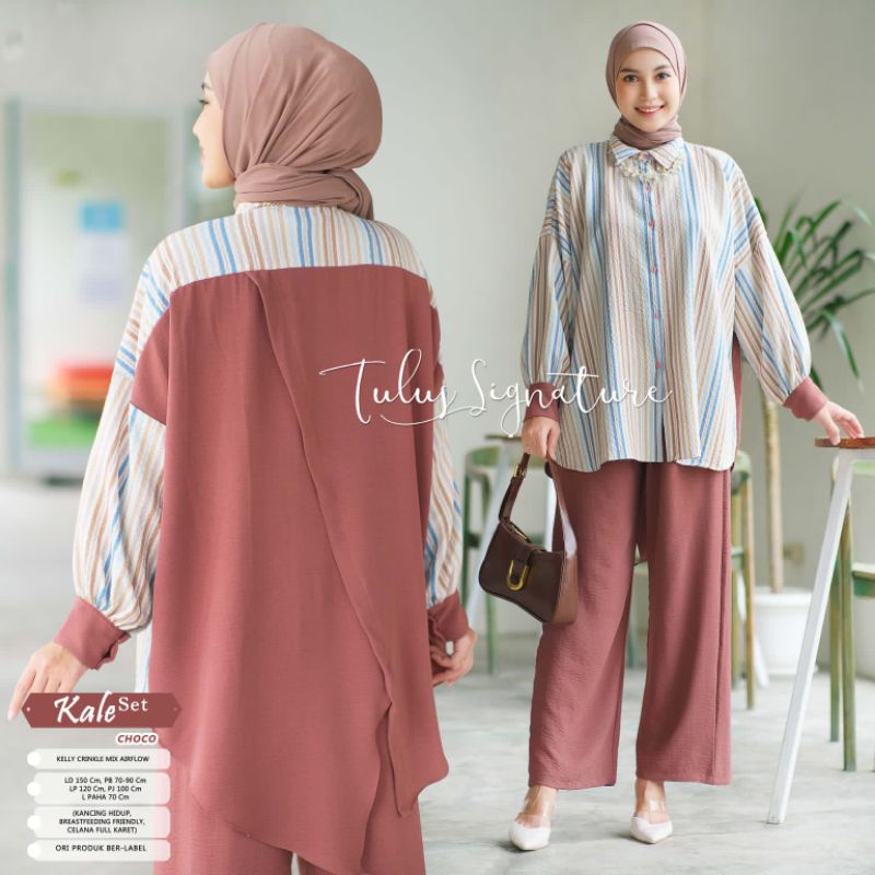 KALE SET BY TULUS SIGNATURE / ONESET AIRFLOW MUSLIMAH / Setelan celana motif salur
