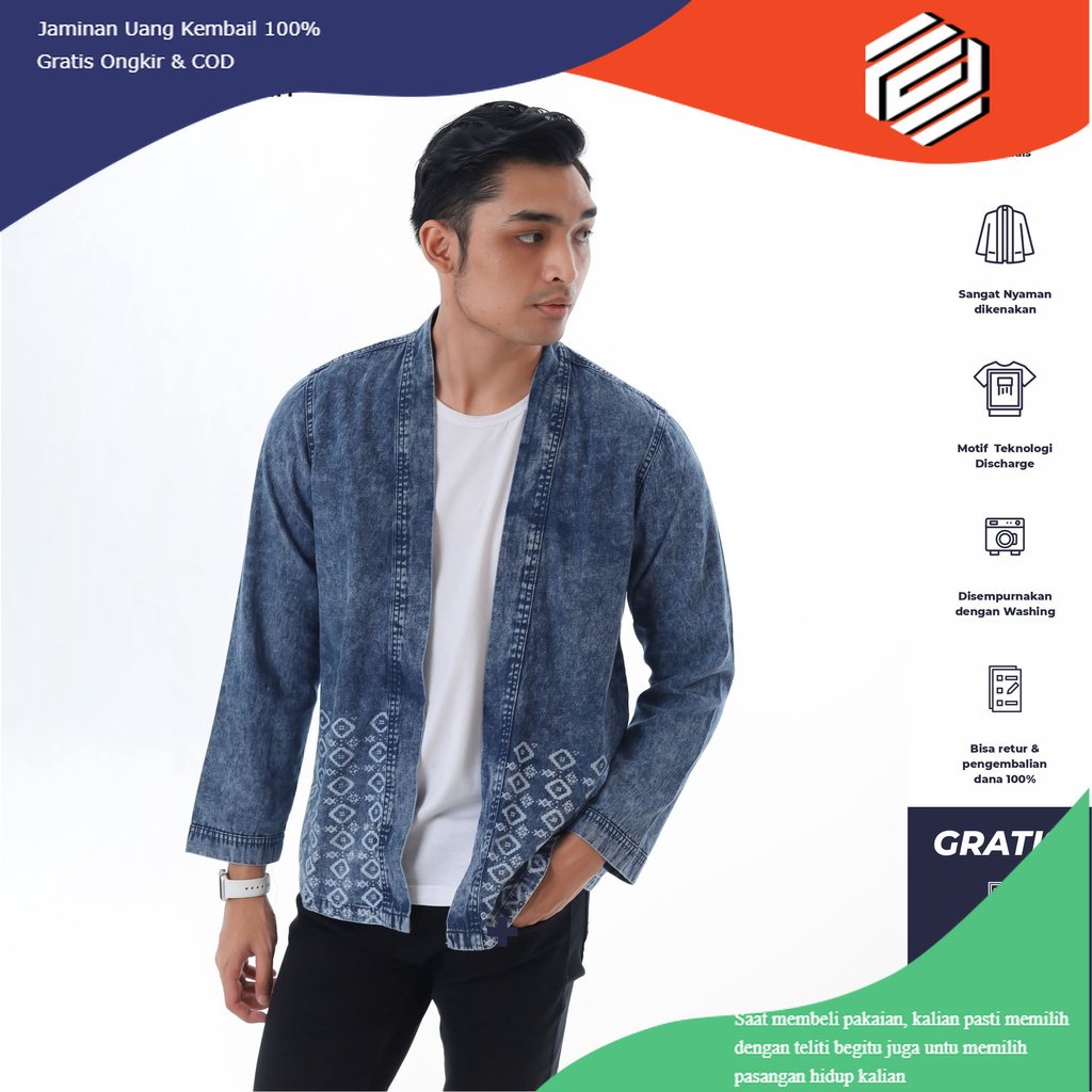 baju Zaemerci - Kimono Denim Discharge Praba Blazer | Outer Casual Men Lengan Panjang Pria Original 