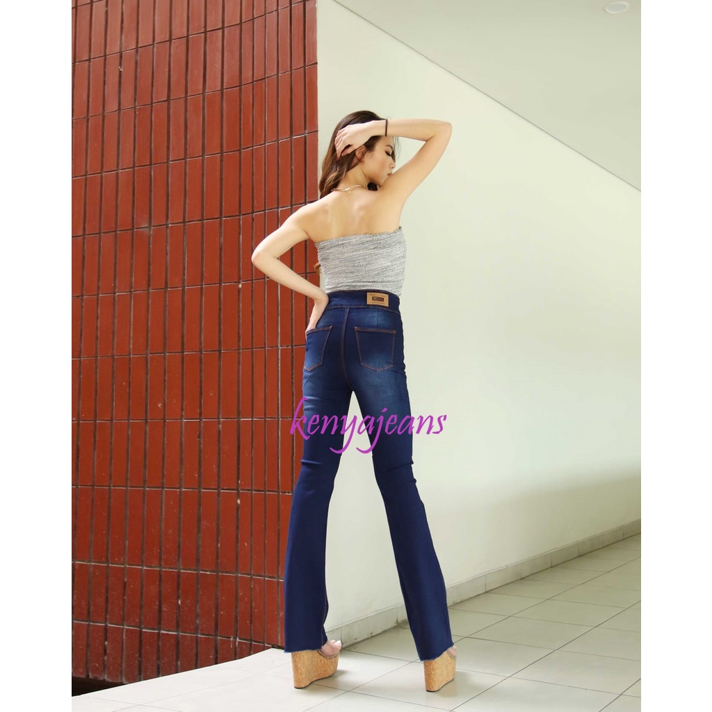 7C-G CELANA JEANS PREMIUM HIGHWAIST CUTBRAY KANCING 4 BIRU TUA ~ HIGHWAIST BOOTCUT JEANS ~ STREACH JEANS ~ 27-34