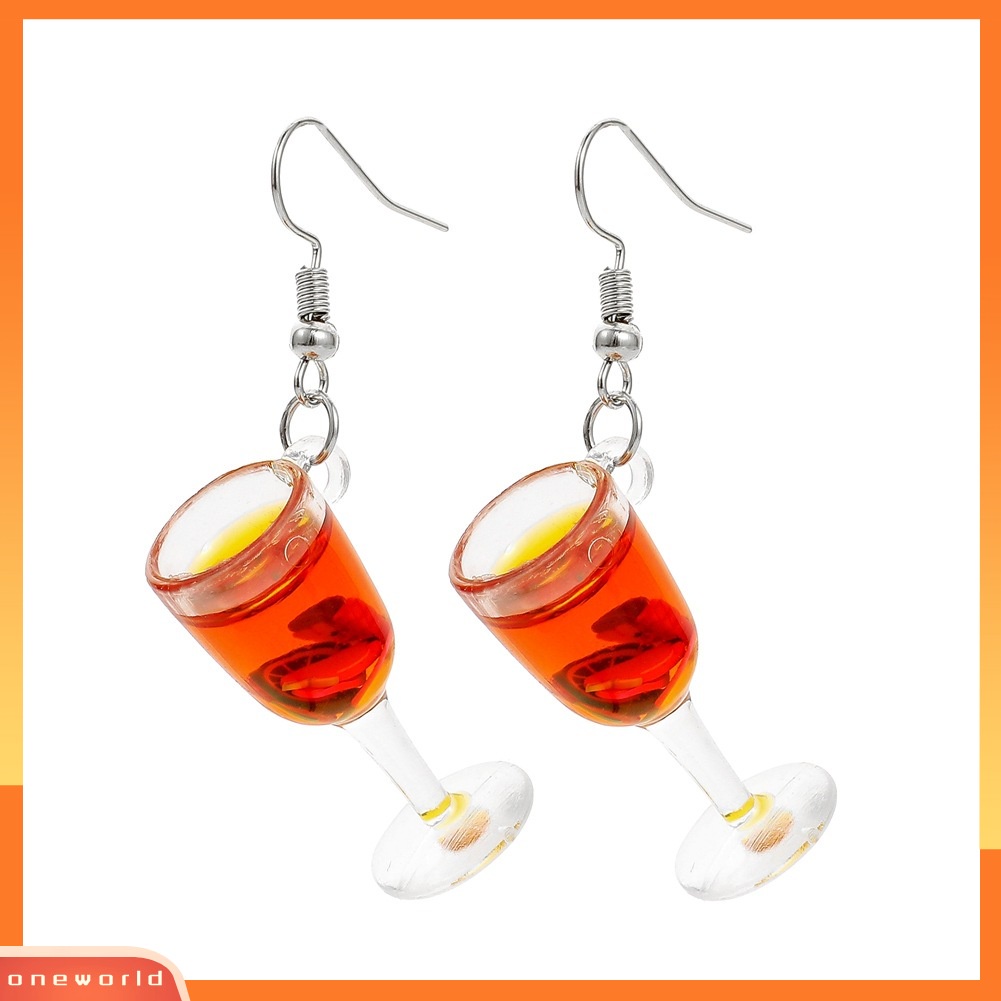 [WONE] Fashion Wanita Simulasi Gelas Wine Menjuntai Resin Ear Hook Earrings Perhiasan Hadiah