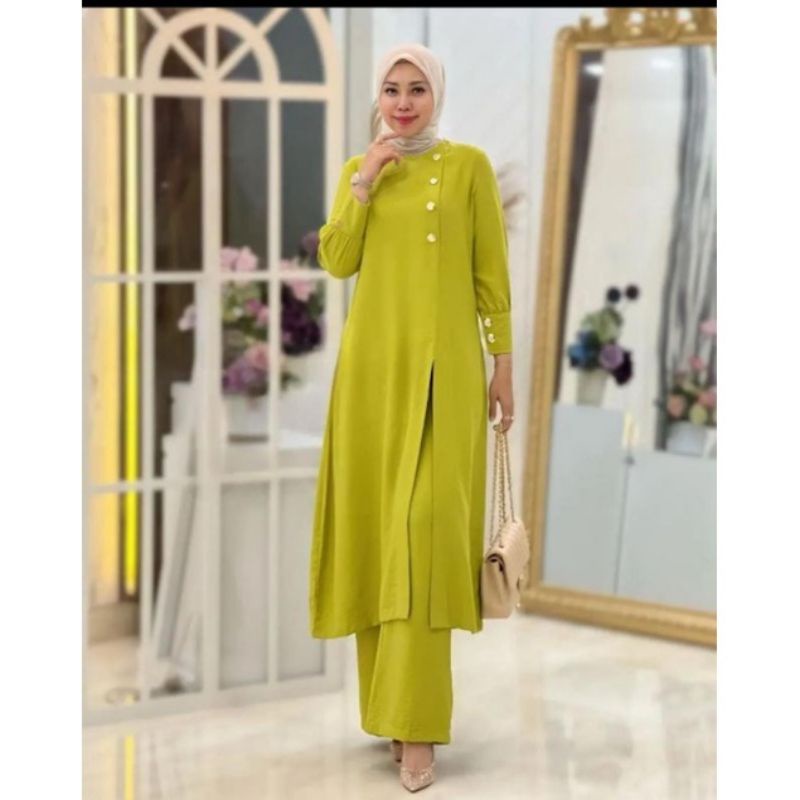 ADELINE SET/Stelan Long Tunik Cringkle Airflow