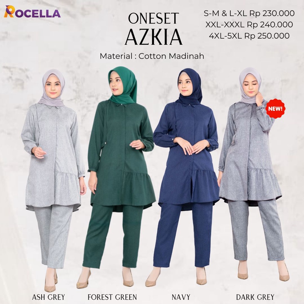ROCELLA ONE SET AZKIA, SETELAN WANITA, SETELAN WANITA KERJA, SETELAN WANITA POLOS,  SETELAN PANJANG 