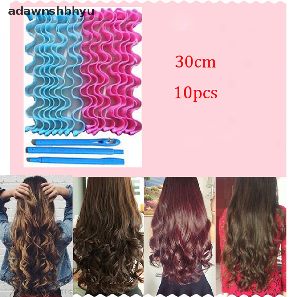 Adawnshbhyu 10pcs Gelombang Air Magic Curlers Formers Leverage Spiral Alat Penata Rambut 30 cm ID
