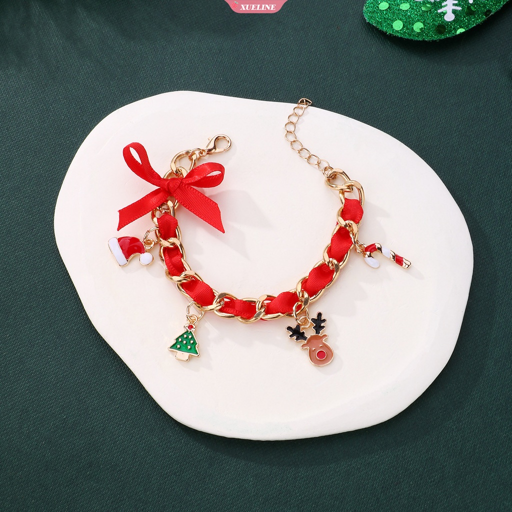 Baru Perhiasan Natal Pesona Gelang Dengan Topi Natal Pohon Natal Tongkat Berjalan Tenun Tangan Gelang Halus Untuk Gadis Anak Hadiah [ZXL]
