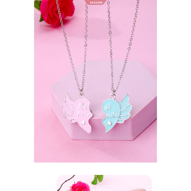 2pcs/set Lucu Sayap Malaikat Huruf Sahabat Hati Liontin Kalung BFF Persahabatan Perhiasan Gadis Anak Hadiah [ZXL]