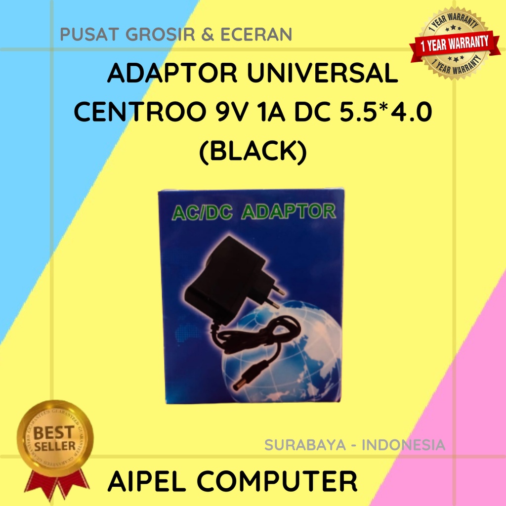 ADAPTOR UNIVERSAL CENTROO 9V 1A DC 5.5*4.0 (BLACK)