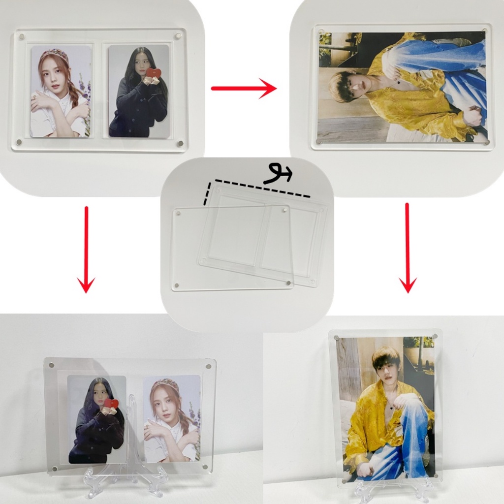 1per2 /2 /3 /4 /9Slot Bingkai Foto Transparan Akrilik Photocard Holder Dengan Alas Kpop Idol Foto Kartu Pajangan Poster Tag Display Stand Desktop Ornamen