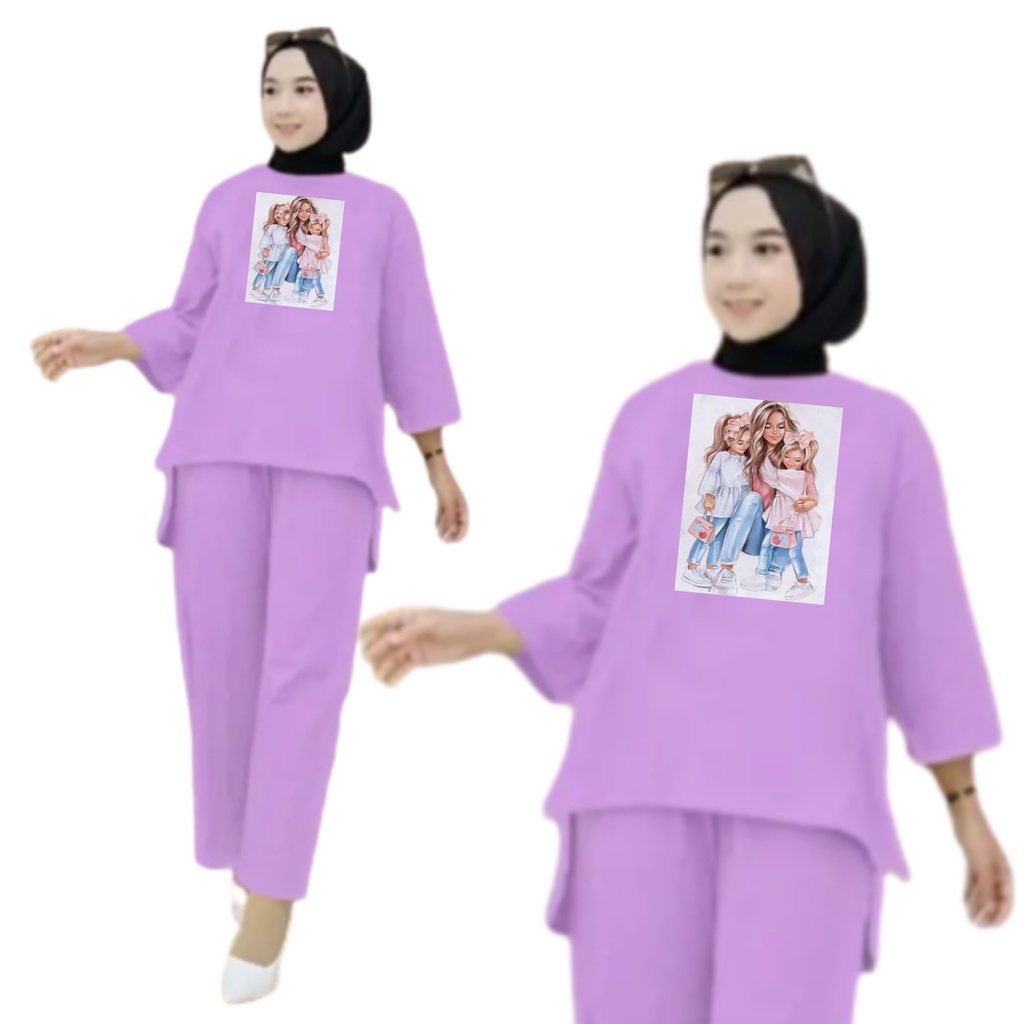 Setelan Kaos Wanita Dewasa Oversize Ld 130 cm Terbaru 2023 Viral Gambar DTF Bahan Kaos Babyterry Tangan 3/4 dan Celana Panjang One Set Wanita Dewasa Jumbo Kekinian Atasan Baju Wanita Dewasa Big Size Stelan Baju Wanita Santai Cewek MOMMY