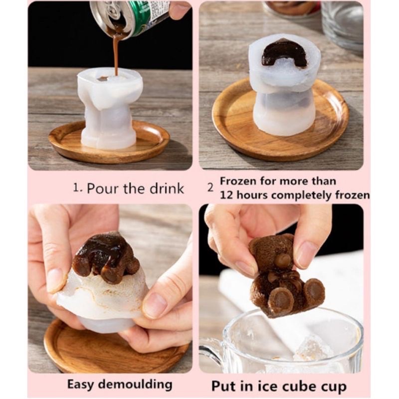 Cetakan Es Batu Beruang 3D Silikon Mold Teddy Bear Coklat Pudding Bento Bekal Sekolah MPASI Bayi