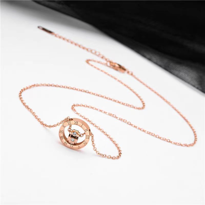 Kalung Titanium Plus Liontin Cincin Wanita Perhiasan Anti karat Dan Tidak Luntur elegan Dan Nyaman di Pakai