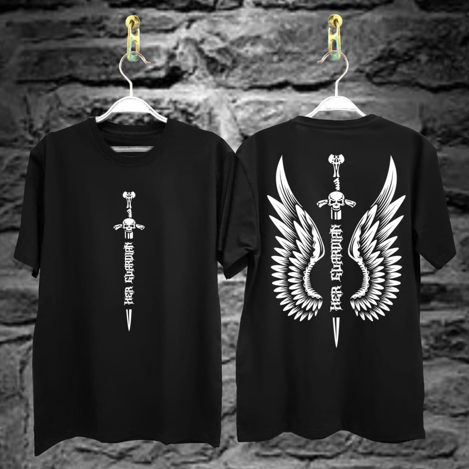 Kaos Tshirt Pria Terbaru Samurai Jepang Sayap Her Gurdian Hitam Distro Lengan Pendek Motif Sablon Bergambar Keren
