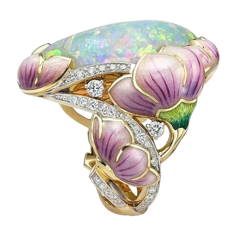 Vintage Romantis Bunga Cincin Untuk Wanita Kristal Resin Jari Cincin Handmade Perhiasan Boho Warna-Warni Daun Hadiah Pernikahan