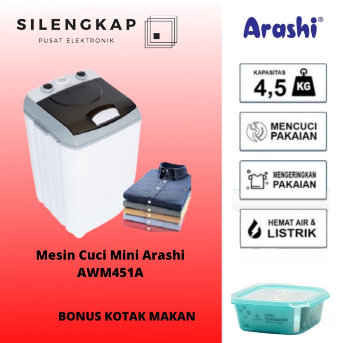 MESIN CUCI PORTABLE /MESIN CUCI MINI ARASHI 4.5KG AWM 451A