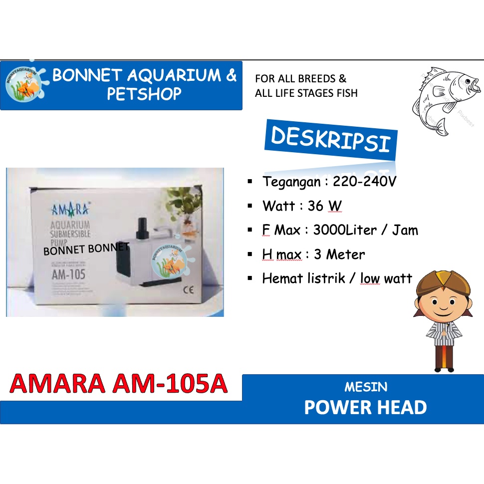 POMPA AQUARIUM CELUP WATER PUMP AMARA AM 105 AM-105 LOW WATT