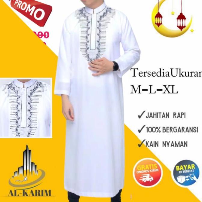 Jubah Arab Saudi Gamis Cowok Pria Bordir Putih Hitam