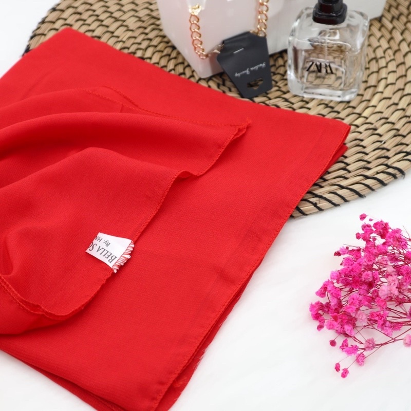 Hijab Segiempat Merah Cabe BELLA SQUARE Hijab Pollycotton Jilbab Bela Merah Cabe Premium ( Merah Cab