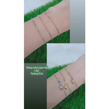 Gelang rantai mini paperclip + 1 bel / gelang perak asli silver 925 lapis emas / gelang fashion wanita terbaru