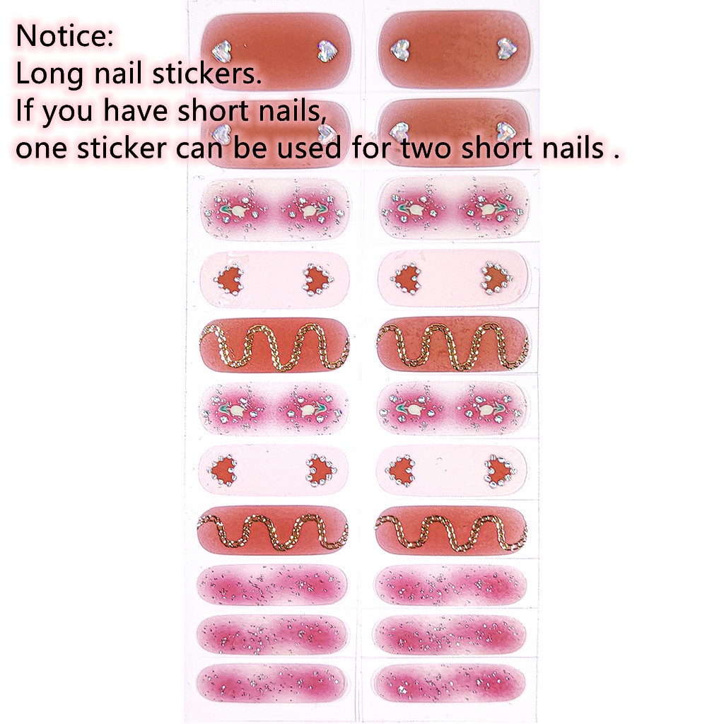 X set 3D Vision Stiker Kuku Kuku Stiker Kuku Panjang Tahan Air Sobek Dipanjangkan Penuh Kuku Bungkus Fasion Tiga Dimensi Nail Art Mutiara Permata Laser Gradien DIY Manicure Sticker