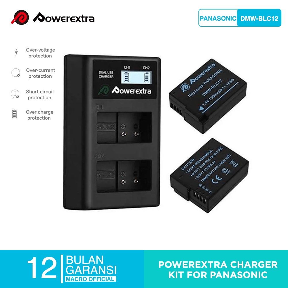 POWEREXTRA Battery Panasonic DMW-BLC12 2-Pack With Dual Charger for DMC-G5 G6 FZ200, FZ1000 ETC