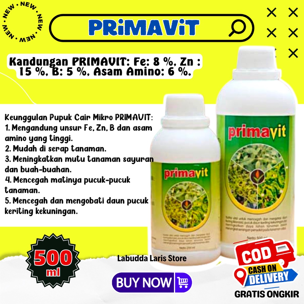 Primavit 500ml Pupuk Boron Pupuk Mikro Lengkap Boron Zat Besi Pupuk Zinc Untuk Tanaman Sayur dan Bua