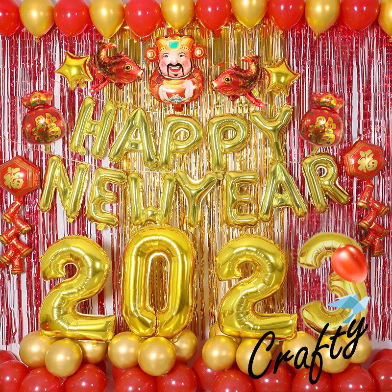 [PAKET] Dekorasi IMLEK GOLD RED CURTAIN Balon Chinese New Year