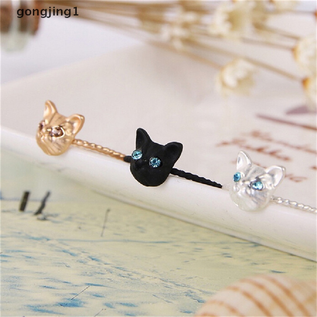 Ggg 1Pc Wanita Mini Indah Kucing Berbentuk Cincin Berlian Imitasi Studd Ring Hitam Emas Perak ID