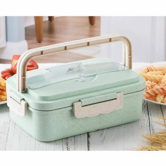 KOTAK MAKAN LUNCH BOX JERAMI GANDUM SET ALAT MAKAN