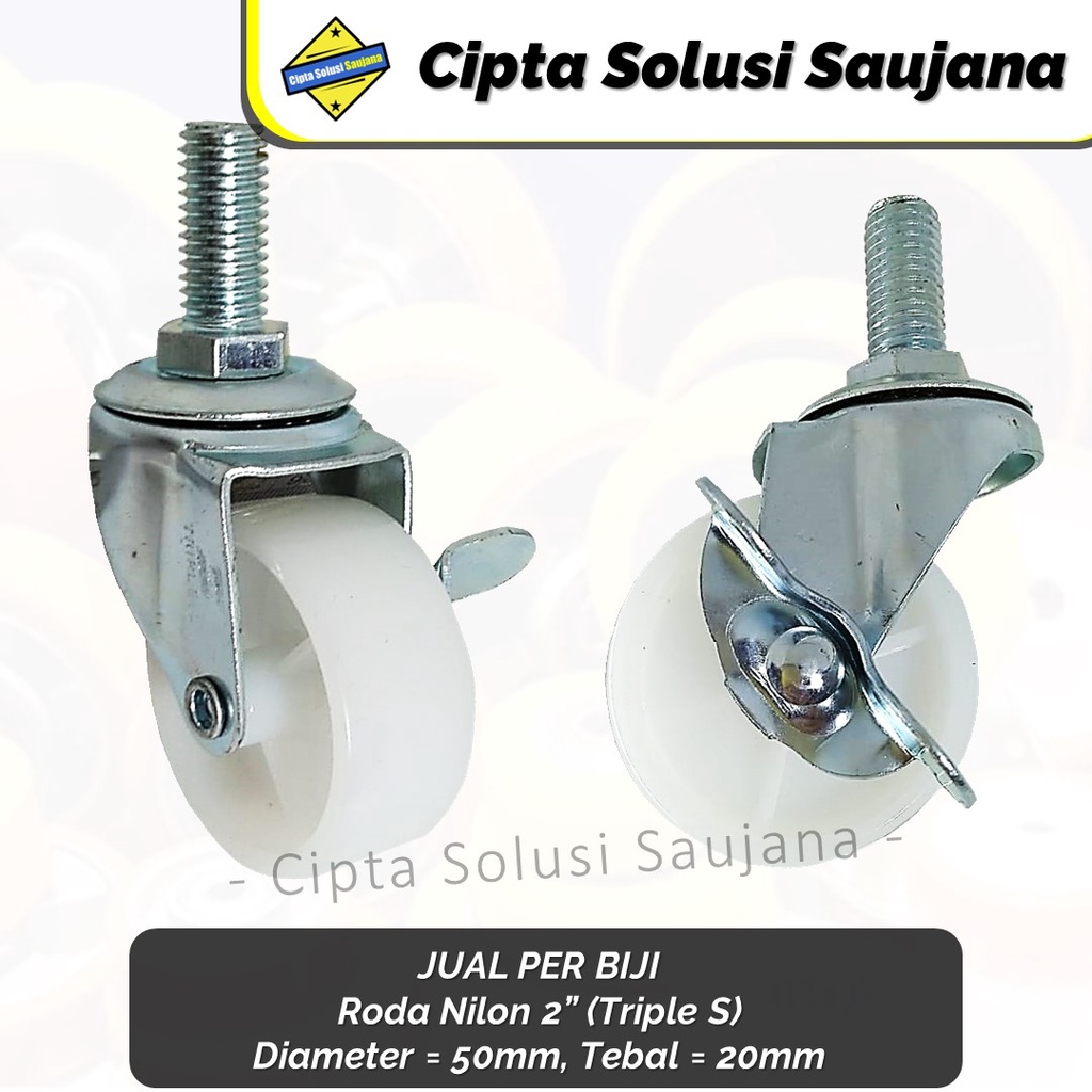 RODA NILON 2 inch HIDUP REM AS BAUT DRAT TUSUK RODA NYLON CASTER TROLI ETALASE LEMARI MEJA
