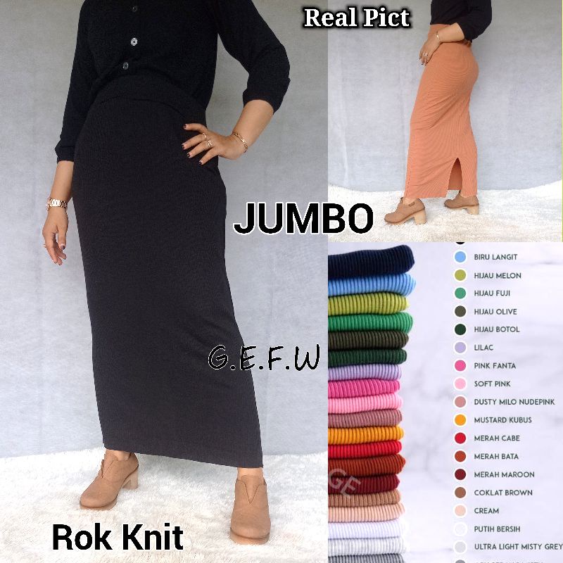 Rok Span Knit Premium Jumbo Bb Dari 50kg Sampai Bb 80kg Tebal Melar / Rok Rajut Jumbo / Maxi Skirt Knitted Bahan Rib Katun / Span Panjang Jumbo Warna Hitam / Rok Rajut Panjang Pensil Big Size Xl Xxl / Rok Span Rajut Jumbo / Grefata