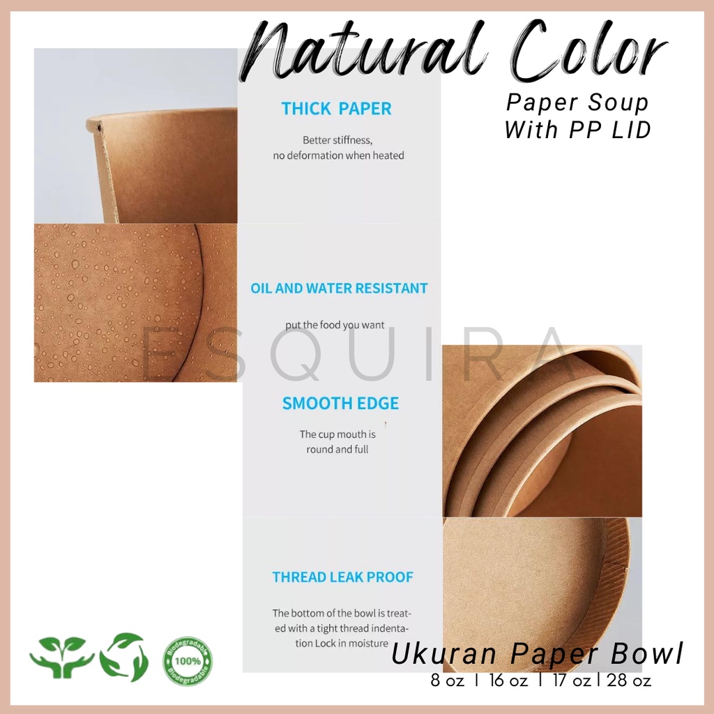 Natural Color Paper Cup Soup / Kraft Cup + PP Lid 10 pcs