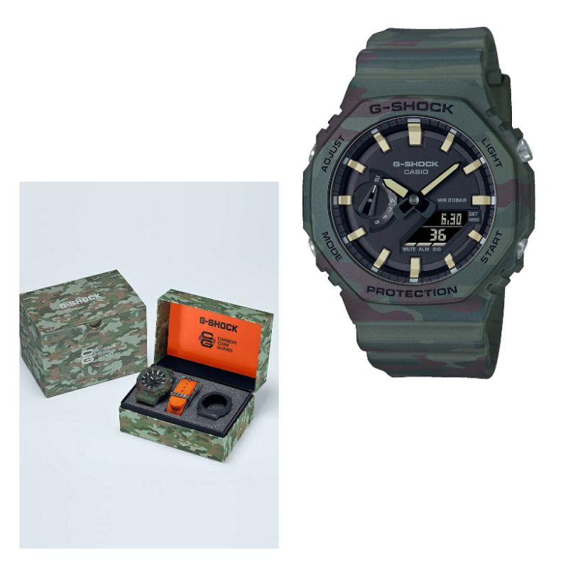 paket 1 set Casio G-SHOCK GAE-2100WE-3ADR hijau army jam tangan pria GA2100