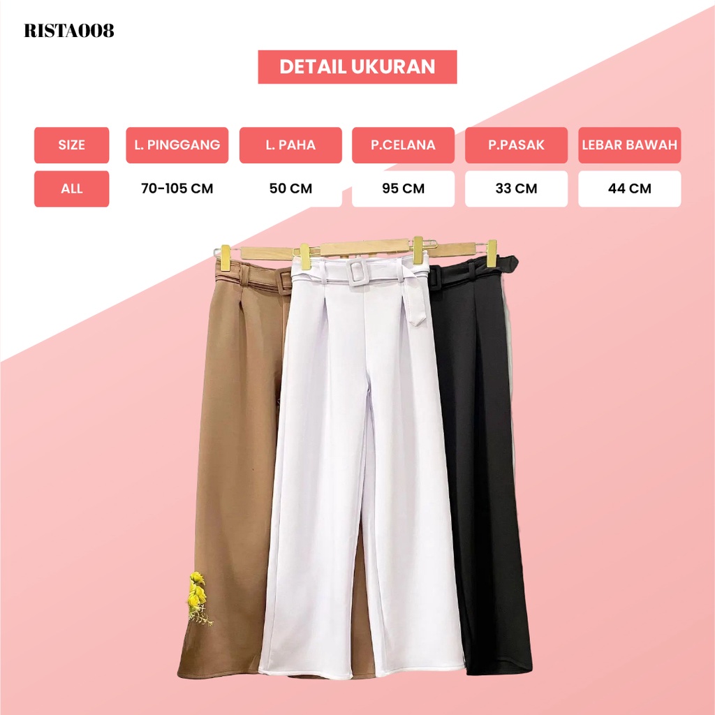 Celana Panjang Kulot Scuba Sabuk Highwaist Pants Outfit Remaja Kekinian Casual Simple