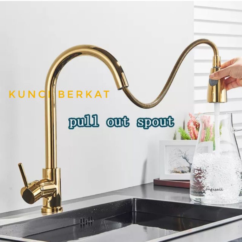 Kran Angsa Tarik Gold/Kran Kitchen Sink Gold/Emas/Keran Air/Kran Cuci Piring