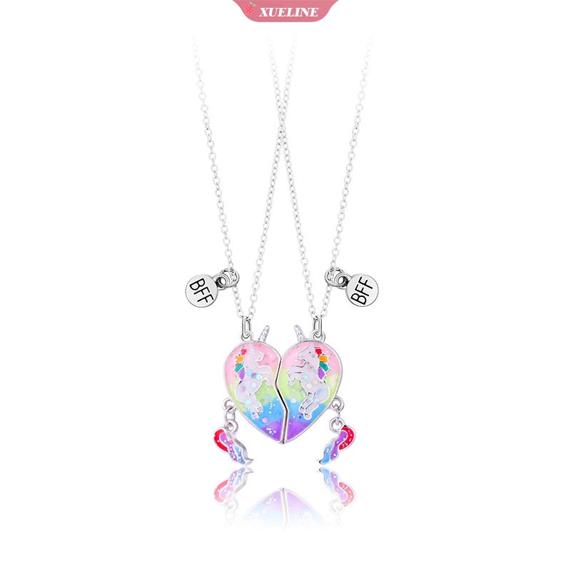 Rantai Liontin Perhiasan Berbentuk Hati unicorn Kalung Anak Kartun Hewan Pelangi Kuda Kalung magnet Batu Perhiasan souvenir Hadiah [ZXL]