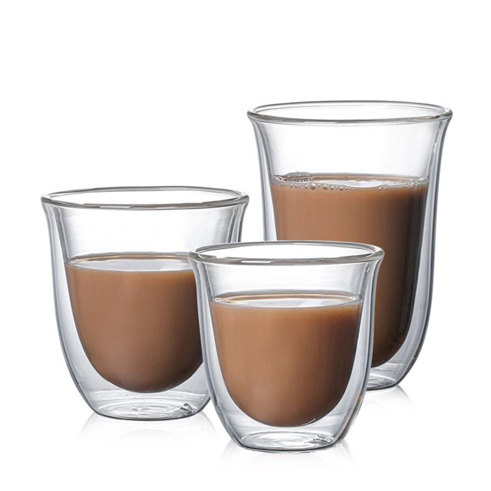 Solighter Double Wall Glass Cup Anti Panas Insulated High Borosilicate Mini Whisky Cup Breakfast Mug Transparan Bening