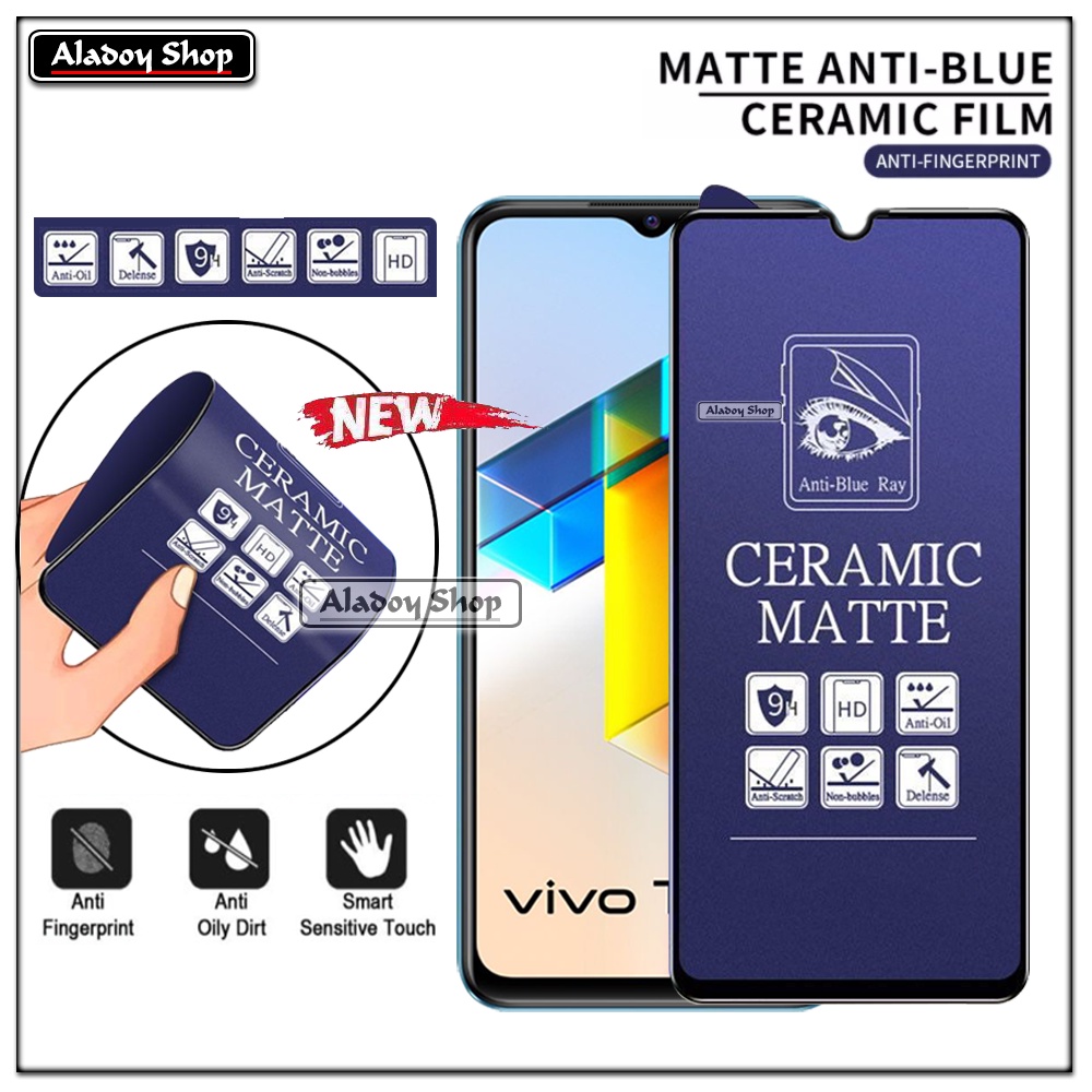 PAKET 3IN1 Anti Gores Blue Matte Anti Glare Vivo T1 5G + Tempered Glass Camera dan Skin Carbon