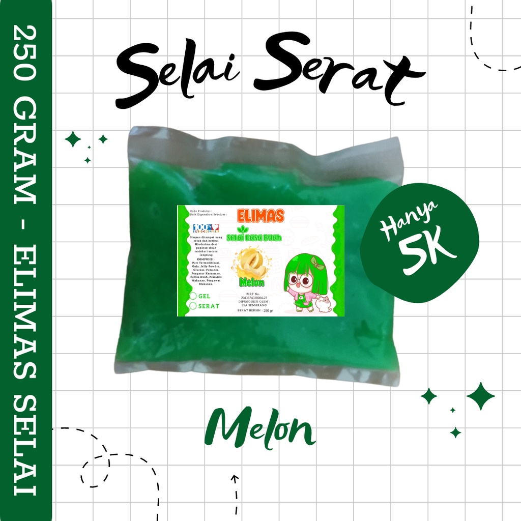 SELAI SERAT RASA BUAH | ELIMAS SELAI SERAT KEMASAN 250 GRAM