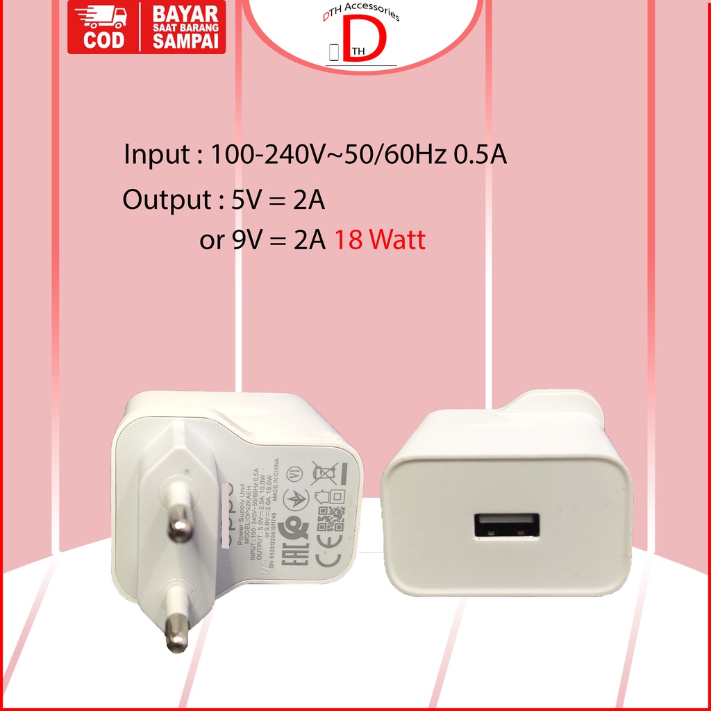 Charger Oppo Original 100% 18 Watt Non VOOC A54, A53, A55, A11s, A33 (2020), A32, A52, A53s, A74 4G, A72, A72 5G, A73 5G, A92, A92s, A93, A93 5G, A93s 5G, Reno 4F, Reno 4Z