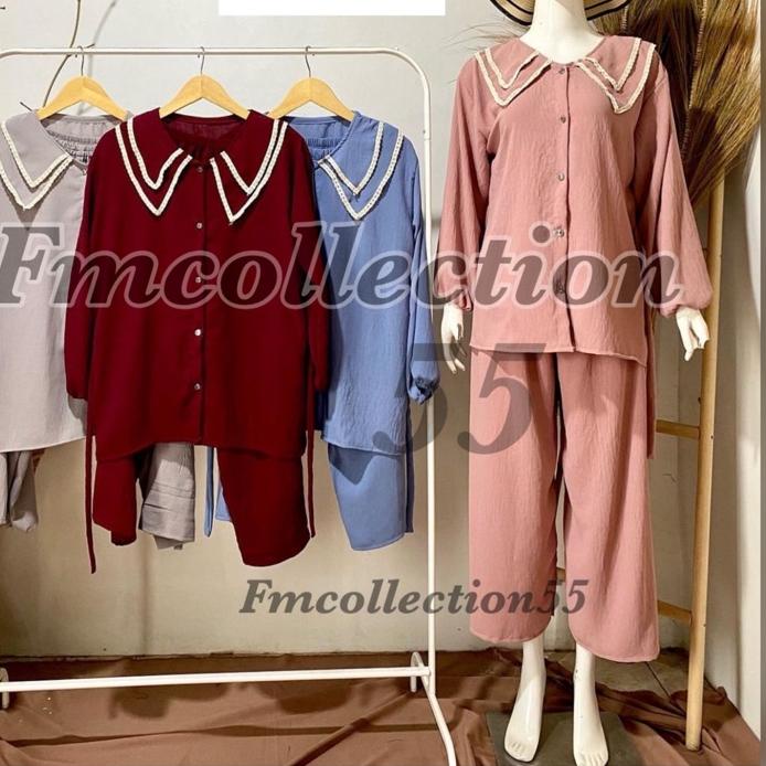 Diskon Anya set crinkle airflow - Setelan Anya renda crinkle airflow LD 110 / Setelan polos crinkle 